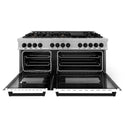 ZLINE Autograph Edition 60 in. 7.4 cu. ft. Legacy Dual Fuel Range with 9 Burner Gas Cooktop and 2 Electric Convection Ovens in Satin Stainless Steel with White Matte Doors and Matte Black Accents, Open Box-Great Condition