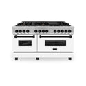ZLINE Autograph Edition 60 in. 7.4 cu. ft. Legacy Dual Fuel Range with 9 Burner Gas Cooktop and 2 Electric Convection Ovens in Satin Stainless Steel with White Matte Doors and Matte Black Accents, Open Box-Great Condition