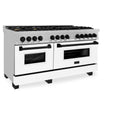 ZLINE Autograph Edition 60 in. 7.4 cu. ft. Legacy Dual Fuel Range with 9 Burner Gas Cooktop and 2 Electric Convection Ovens in Satin Stainless Steel with White Matte Doors and Matte Black Accents, Open Box-Great Condition