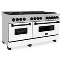 ZLINE Autograph Edition 60 in. 7.4 cu. ft. Legacy Dual Fuel Range with 9 Burner Gas Cooktop and 2 Electric Convection Ovens in Satin Stainless Steel with White Matte Doors and Matte Black Accents, Open Box-Great Condition