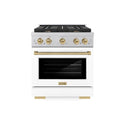 ZLINE Autograph Edition 30 in. 4.2 cu. ft. Paramount Dual Fuel Range with 4 Burner Gas Cooktop and Electric Convection Oven in Satin Stainless Steel with White Matte Door and Champagne Bronze Accents, Open Box-Great Condition