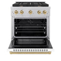 ZLINE Autograph Edition 30 in. 4.2 cu. ft. Paramount Dual Fuel Range with 4 Burner Gas Cooktop and Electric Convection Oven in Satin Stainless Steel with White Matte Door and Champagne Bronze Accents, Open Box-Good Condition