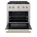ZLINE Autograph Edition 30 in. 4.2 cu. ft. Paramount Dual Fuel Range with 4 Burner Gas Cooktop and Electric Convection Oven in Satin Stainless Steel with White Matte Door and Champagne Bronze Accents, Open Box-Great Condition