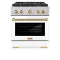 ZLINE Autograph Edition 30 in. 4.2 cu. ft. Paramount Dual Fuel Range with 4 Burner Gas Cooktop and Electric Convection Oven in Satin Stainless Steel with White Matte Door and Champagne Bronze Accents, Open Box-Great Condition