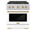 ZLINE Autograph Edition 30 in. 4.2 cu. ft. Paramount Dual Fuel Range with 4 Burner Gas Cooktop and Electric Convection Oven in Satin Stainless Steel with White Matte Door and Champagne Bronze Accents, Open Box-Good Condition