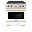 ZLINE Autograph Edition 30 in. 4.2 cu. ft. Paramount Dual Fuel Range with 4 Burner Gas Cooktop and Electric Convection Oven in Satin Stainless Steel with White Matte Door and Polished Gold Accents, Open Box-Great Condition