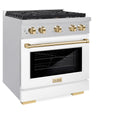 ZLINE Autograph Edition 30 in. 4.2 cu. ft. Paramount Dual Fuel Range with 4 Burner Gas Cooktop and Electric Convection Oven in Satin Stainless Steel with White Matte Door and Polished Gold Accents, Open Box-Great Condition