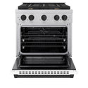 ZLINE Autograph Edition 30 in. 4.2 cu. ft. Paramount Dual Fuel Range with 4 Burner Gas Cooktop and Electric Convection Oven in Satin Stainless Steel with White Matte Door and Matte Black Accents (SDRSZ-WM-30-MB)