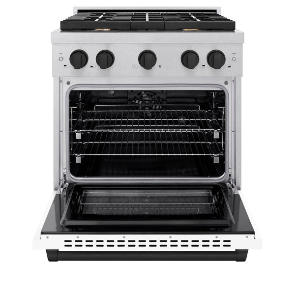 ZLINE Autograph Edition 30 in. 4.2 cu. ft. Paramount Dual Fuel Range with 4 Burner Gas Cooktop and Electric Convection Oven in Satin Stainless Steel with White Matte Door and Matte Black Accents, Open Box-Good Condition