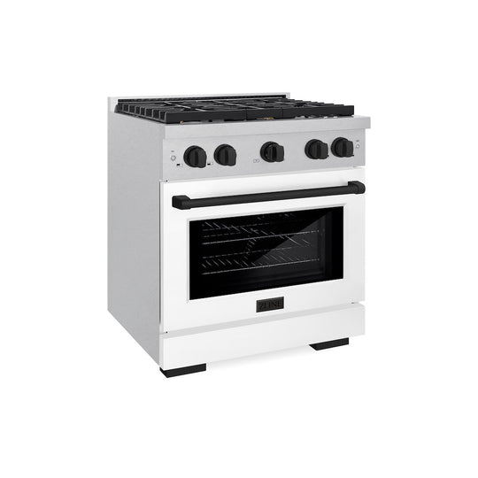 ZLINE Autograph Edition 30 in. 4.2 cu. ft. Paramount Dual Fuel Range with 4 Burner Gas Cooktop and Electric Convection Oven in Satin Stainless Steel with White Matte Door and Matte Black Accents, Open Box-Good Condition