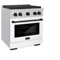 ZLINE Autograph Edition 30 in. 4.2 cu. ft. Paramount Dual Fuel Range with 4 Burner Gas Cooktop and Electric Convection Oven in Satin Stainless Steel with White Matte Door and Matte Black Accents, Open Box-Good Condition