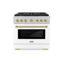 ZLINE Autograph Edition 36 in. 5.2 cu. ft. Paramount Dual Fuel Range with 6 Burner Gas Cooktop and Electric Convection Oven in Satin Stainless Steel with White Matte Door and Champagne Bronze Accents, Open Box-Great Condition