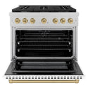 ZLINE Autograph Edition 36 in. 5.2 cu. ft. Paramount Dual Fuel Range with 6 Burner Gas Cooktop and Electric Convection Oven in Satin Stainless Steel with White Matte Door and Champagne Bronze Accents (SDRSZ-WM-36-CB)