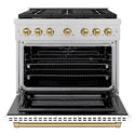 ZLINE Autograph Edition 36 in. 5.2 cu. ft. Paramount Dual Fuel Range with 6 Burner Gas Cooktop and Electric Convection Oven in Satin Stainless Steel with White Matte Door and Champagne Bronze Accents, Open Box-Good Condition