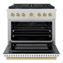 ZLINE Autograph Edition 36 in. 5.2 cu. ft. Paramount Dual Fuel Range with 6 Burner Gas Cooktop and Electric Convection Oven in Satin Stainless Steel with White Matte Door and Champagne Bronze Accents, Open Box-Great Condition