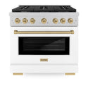 ZLINE Autograph Edition 36 in. 5.2 cu. ft. Paramount Dual Fuel Range with 6 Burner Gas Cooktop and Electric Convection Oven in Satin Stainless Steel with White Matte Door and Champagne Bronze Accents, Open Box-Great Condition
