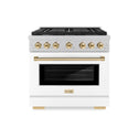 ZLINE Autograph Edition 36 in. 5.2 cu. ft. Paramount Dual Fuel Range with 6 Burner Gas Cooktop and Electric Convection Oven in Satin Stainless Steel with White Matte Door and Polished Gold Accents, Open Box-Great Condition