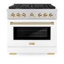 ZLINE Autograph Edition 36 in. 5.2 cu. ft. Paramount Dual Fuel Range with 6 Burner Gas Cooktop and Electric Convection Oven in Satin Stainless Steel with White Matte Door and Polished Gold Accents, Open Box-Great Condition