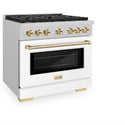 ZLINE Autograph Edition 36 in. 5.2 cu. ft. Paramount Dual Fuel Range with 6 Burner Gas Cooktop and Electric Convection Oven in Satin Stainless Steel with White Matte Door and Polished Gold Accents, Open Box-Great Condition