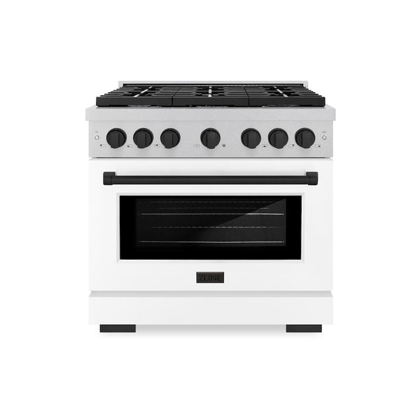 ZLINE Autograph Edition 36 in. 5.2 cu. ft. Paramount Dual Fuel Range with 6 Burner Gas Cooktop and Electric Convection Oven in Satin Stainless Steel with White Matte Door and Matte Black Accents, Open Box-Great Condition