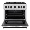 ZLINE Autograph Edition 36 in. 5.2 cu. ft. Paramount Dual Fuel Range with 6 Burner Gas Cooktop and Electric Convection Oven in Satin Stainless Steel with White Matte Door and Matte Black Accents, Open Box-Good Condition