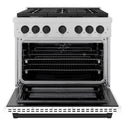 ZLINE Autograph Edition 36 in. 5.2 cu. ft. Paramount Dual Fuel Range with 6 Burner Gas Cooktop and Electric Convection Oven in Satin Stainless Steel with White Matte Door and Matte Black Accents, Open Box-Great Condition