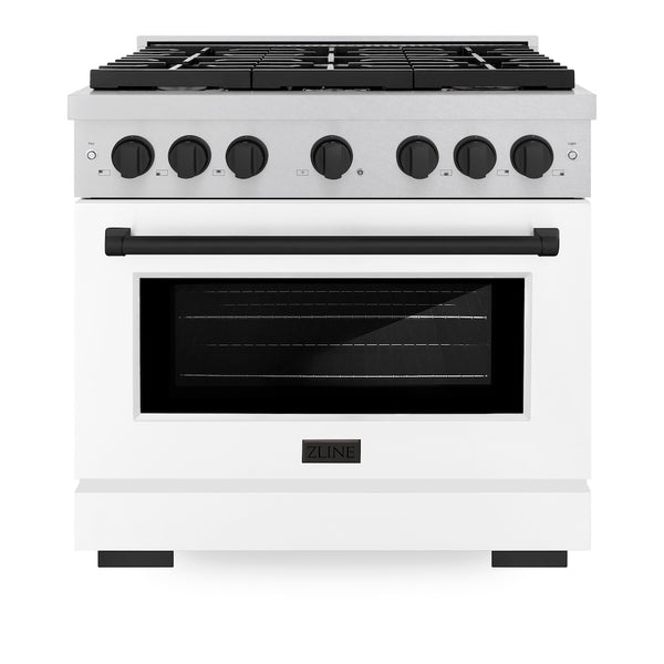 ZLINE Autograph Edition 36 in. 5.2 cu. ft. Paramount Dual Fuel Range with 6 Burner Gas Cooktop and Electric Convection Oven in Satin Stainless Steel with White Matte Door and Matte Black Accents, Open Box-Great Condition