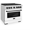 ZLINE Autograph Edition 36 in. 5.2 cu. ft. Paramount Dual Fuel Range with 6 Burner Gas Cooktop and Electric Convection Oven in Satin Stainless Steel with White Matte Door and Matte Black Accents (SDRSZ-WM-36-MB)