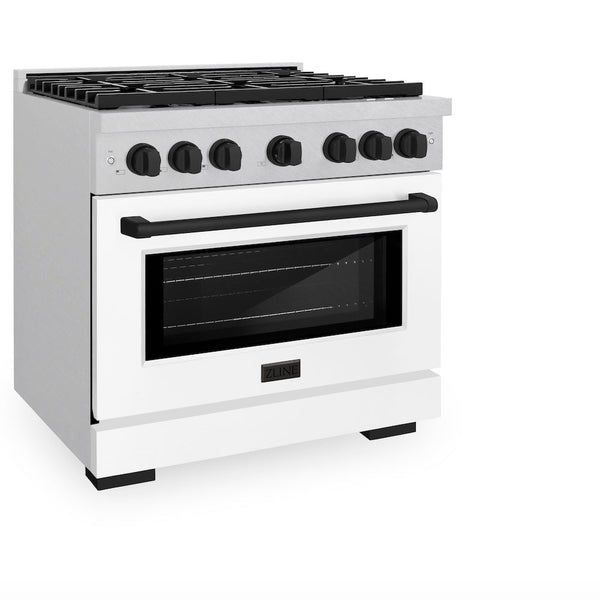 ZLINE Autograph Edition 36 in. 5.2 cu. ft. Paramount Dual Fuel Range with 6 Burner Gas Cooktop and Electric Convection Oven in Satin Stainless Steel with White Matte Door and Matte Black Accents, Open Box-Good Condition