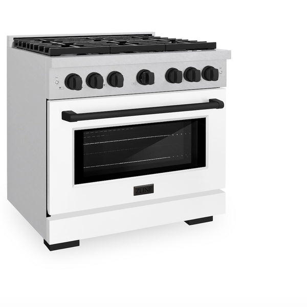 ZLINE Autograph Edition 36 in. 5.2 cu. ft. Paramount Dual Fuel Range with 6 Burner Gas Cooktop and Electric Convection Oven in Satin Stainless Steel with White Matte Door and Matte Black Accents, Open Box-Great Condition