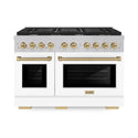 ZLINE Autograph Edition 48 in. 6.7 cu. ft. Paramount Double Oven Dual Fuel Range with 8 Burner Gas Cooktop in Satin Stainless Steel with White Matte Doors and Champagne Bronze Accents, Open Box-Great Condition