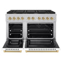 ZLINE Autograph Edition 48 in. 6.7 cu. ft. Paramount Double Oven Dual Fuel Range with 8 Burner Gas Cooktop in Satin Stainless Steel with White Matte Doors and Champagne Bronze Accents, Open Box-Great Condition