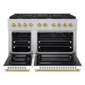 ZLINE Autograph Edition 48 in. 6.7 cu. ft. Paramount Double Oven Dual Fuel Range with 8 Burner Gas Cooktop in Satin Stainless Steel with White Matte Doors and Champagne Bronze Accents, Open Box-Good Condition