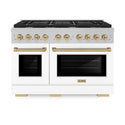 ZLINE Autograph Edition 48 in. 6.7 cu. ft. Paramount Double Oven Dual Fuel Range with 8 Burner Gas Cooktop in Satin Stainless Steel with White Matte Doors and Champagne Bronze Accents, Open Box-Great Condition