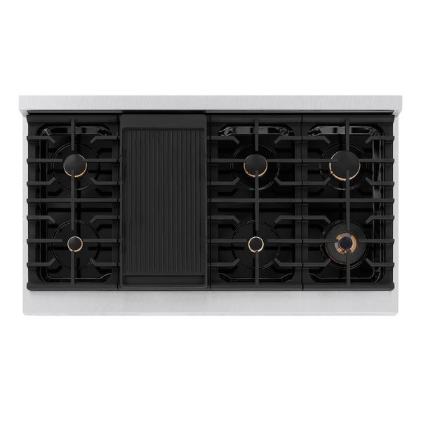 ZLINE Autograph Edition 48 in. 6.7 cu. ft. Paramount Double Oven Dual Fuel Range with 8 Burner Gas Cooktop in Satin Stainless Steel with White Matte Doors and Champagne Bronze Accents, Open Box-Great Condition