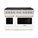 ZLINE Autograph Edition 48 in. 6.7 cu. ft. Paramount Double Oven Dual Fuel Range with 8 Burner Gas Cooktop in Satin Stainless Steel with White Matte Doors and Polished Gold Accents, Open Box-Great Condition