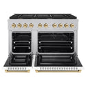 ZLINE Autograph Edition 48 in. 6.7 cu. ft. Paramount Double Oven Dual Fuel Range with 8 Burner Gas Cooktop in Satin Stainless Steel with White Matte Doors and Polished Gold Accents, Open Box-Good Condition