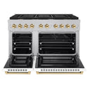 ZLINE Autograph Edition 48 in. 6.7 cu. ft. Paramount Double Oven Dual Fuel Range with 8 Burner Gas Cooktop in Satin Stainless Steel with White Matte Doors and Polished Gold Accents, Open Box-Great Condition