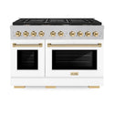 ZLINE Autograph Edition 48 in. 6.7 cu. ft. Paramount Double Oven Dual Fuel Range with 8 Burner Gas Cooktop in Satin Stainless Steel with White Matte Doors and Polished Gold Accents, Open Box-Great Condition