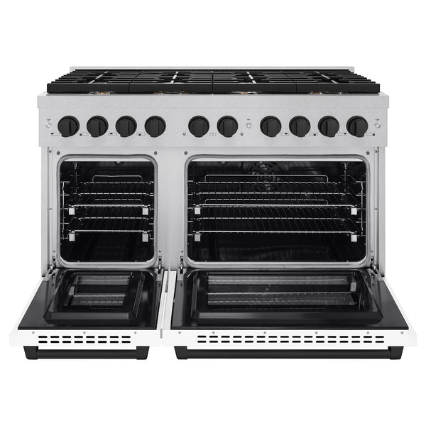 ZLINE Autograph Edition 48 in. 6.7 cu. ft. Paramount Double Oven Dual Fuel Range with 8 Burner Gas Cooktop in Satin Stainless Steel with White Matte Doors and Matte Black Accents, Open Box-Great Condition