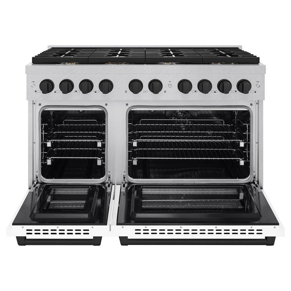 ZLINE Autograph Edition 48 in. 6.7 cu. ft. Paramount Double Oven Dual Fuel Range with 8 Burner Gas Cooktop in Satin Stainless Steel with White Matte Doors and Matte Black Accents, Open Box-Good Condition