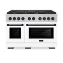 ZLINE Autograph Edition 48 in. 6.7 cu. ft. Paramount Double Oven Dual Fuel Range with 8 Burner Gas Cooktop in Satin Stainless Steel with White Matte Doors and Matte Black Accents, Open Box-Good Condition