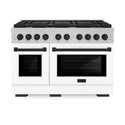 ZLINE Autograph Edition 48 in. 6.7 cu. ft. Paramount Double Oven Dual Fuel Range with 8 Burner Gas Cooktop in Satin Stainless Steel with White Matte Doors and Matte Black Accents, Open Box-Great Condition