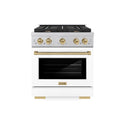 ZLINE Autograph Edition 30 in. 4.2 cu. ft. Paramount Gas Range with 4 Burner Cooktop and Convection Gas Oven in Satin Stainless Steel with White Matte Door and Champagne Bronze Accents, Open Box-Great Condition