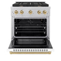 ZLINE Autograph Edition 30 in. 4.2 cu. ft. Paramount Gas Range with 4 Burner Cooktop and Convection Gas Oven in Satin Stainless Steel with White Matte Door and Champagne Bronze Accents, Open Box-Good Condition