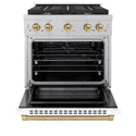 ZLINE Autograph Edition 30 in. 4.2 cu. ft. Paramount Gas Range with 4 Burner Cooktop and Convection Gas Oven in Satin Stainless Steel with White Matte Door and Polished Gold Accents, Open Box-Great Condition