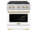 ZLINE Autograph Edition 30 in. 4.2 cu. ft. Paramount Gas Range with 4 Burner Cooktop and Convection Gas Oven in Satin Stainless Steel with White Matte Door and Champagne Bronze Accents, Open Box-Great Condition