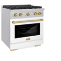 ZLINE Autograph Edition 30 in. 4.2 cu. ft. Paramount Gas Range with 4 Burner Cooktop and Convection Gas Oven in Satin Stainless Steel with White Matte Door and Polished Gold Accents, Open Box-Great Condition