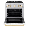 ZLINE Autograph Edition 30 in. 4.2 cu. ft. Paramount Gas Range with 4 Burner Cooktop and Convection Gas Oven in Satin Stainless Steel with White Matte Door and Polished Gold Accents, Open Box-Good Condition