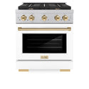 ZLINE Autograph Edition 30 in. 4.2 cu. ft. Paramount Gas Range with 4 Burner Cooktop and Convection Gas Oven in Satin Stainless Steel with White Matte Door and Polished Gold Accents, Open Box-Good Condition
